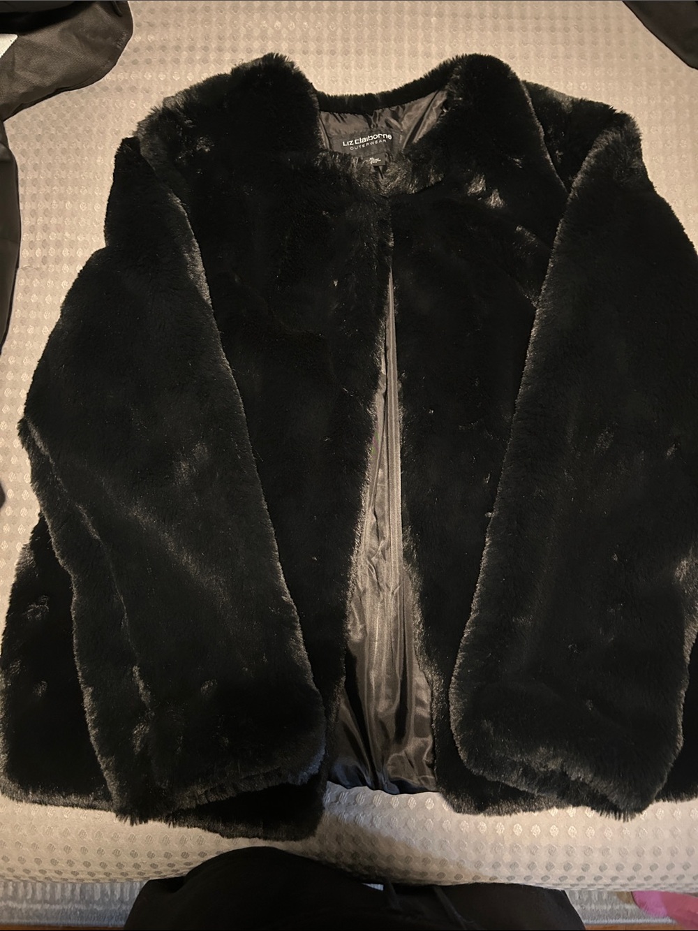 Liz Claiborne Black Faux Fur Teddy Jacket